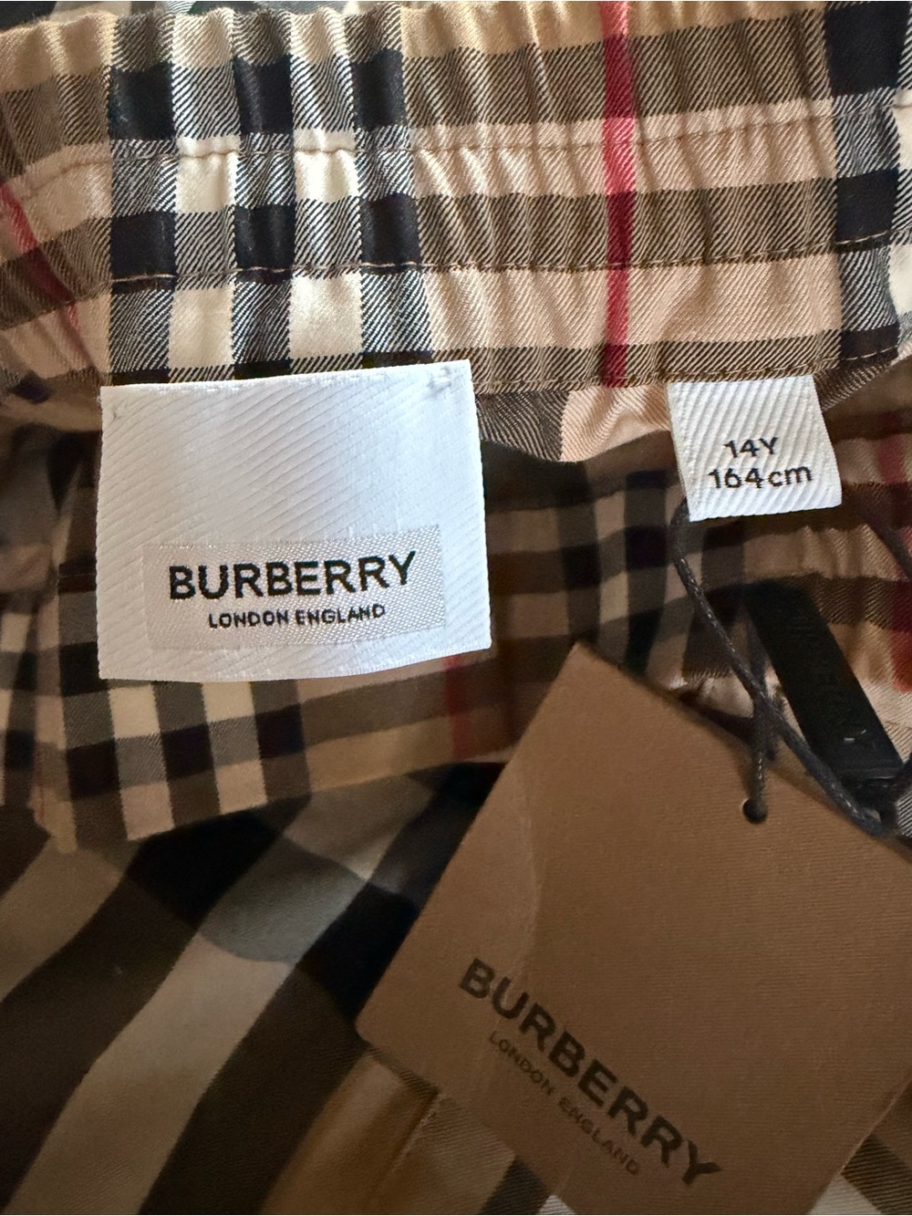 Burberry Tan Black White Red Plaid Kids Trousers - Picture 8 of 9